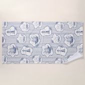 マリンエレメンツブルーホワイトライトハウスシップ ビーチタオル (正面)