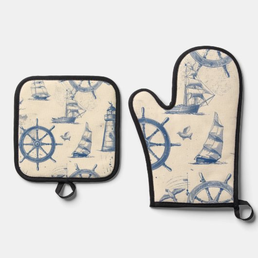マリンエレメント付きキッチンセット 鍋つかみ&鍋敷きセット (正面)