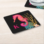 マリンシーホースピンクシック スクエアペーパーコースター (アングル)