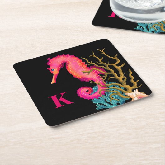 マリンシーホースピンクシック スクエアペーパーコースター (アングル)