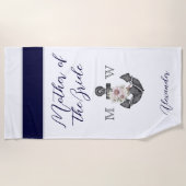 マリンテイストのウェディングフラワー アンカー ネイビー マザーオブ ビーチタオル (正面)