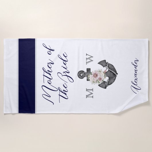 マリンテイストのウェディングフラワー アンカー ネイビー マザーオブ ビーチタオル (正面)