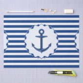 マリンテーマブルーとホワイトストライプいかり付き 薄葉紙 (クラフト)