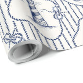 マリンテーマブルーストライプホワイトライトハウスシップ ラッピングペーパー (ロールコーナー)