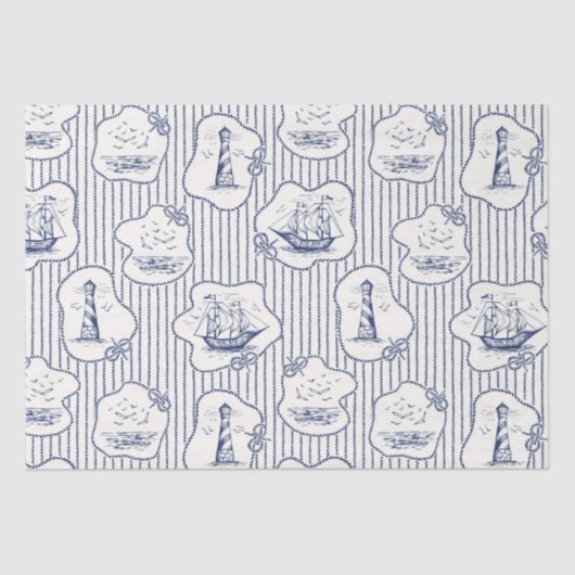 マリンテーマブルーストライプホワイトライトハウスシップ 薄葉紙 (正面)