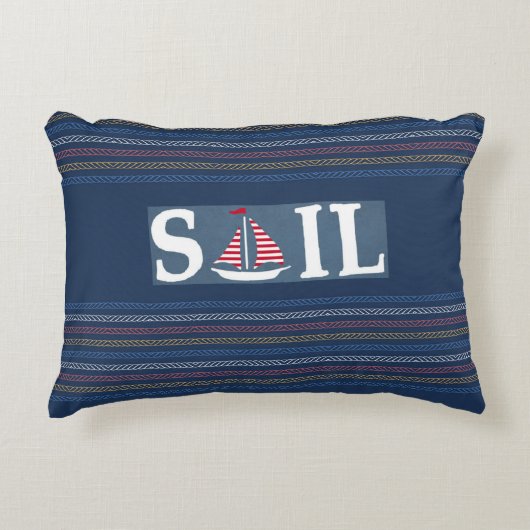 マリンテーマブルー海レガッタストライプロープライン アクセントクッション (正面)