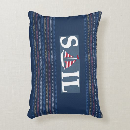 マリンテーマブルー海レガッタストライプロープライン アクセントクッション (正面(垂直))