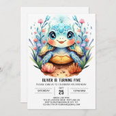 マリンデジタルシックタートルボーイ誕生日 招待状 (正面/裏面)