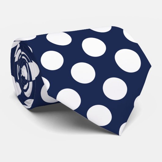 マリンネイビー背景と白水玉模様2. ネクタイ (ロール)