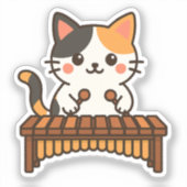 マリンバ柄の三毛猫アート シール (正面)