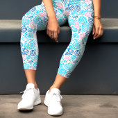 マリンピンクとブルーのオcean シェル サマー カプリレギンス