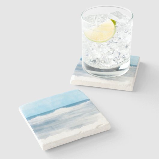 マリンブルーとホワイトウォーターのカラービーチサーフ ストーンコースター (横)