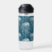 マリンブルーとホワイトゼリーの魚のパターン ウォーターボトル (背面)