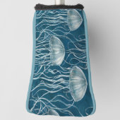 マリンブルーとホワイトゼリーの魚のパターン ゴルフヘッドカバー (回転90)