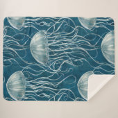マリンブルーとホワイトゼリーの魚のパターン シェルパブランケット (正面(横))