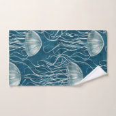 マリンブルーとホワイトゼリーの魚のパターン バスタオルセット (ハンドタオル)
