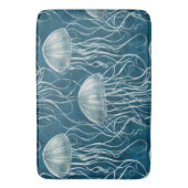 マリンブルーとホワイトゼリーの魚のパターン バスマット (正面縦)