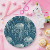 マリンブルーとホワイトゼリーの魚のパターン ペーパープレート (パーティー)