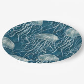 マリンブルーとホワイトゼリーの魚のパターン ペーパープレート (アングル)