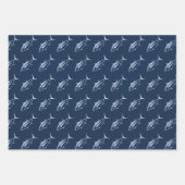 マリンブルーのパステルにマグロのアルバコア ラッピングペーパーシート (正面2)