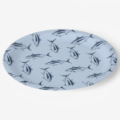 マリンブルーのマグロのアルバコアがパステルブルーに ペーパープレート (アングル)