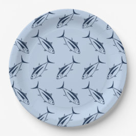 マリンブルーのマグロのアルバコアがパステルブルーに ペーパープレート