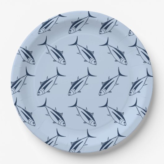 マリンブルーのマグロのアルバコアがパステルブルーに ペーパープレート (正面)