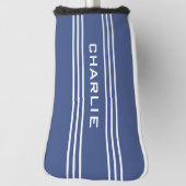 マリンブルーストライプカスタムモノグラムパターカバー ゴルフヘッドカバー (回転90)