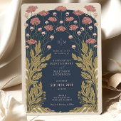 マリンブルーピンクヴィンテージアールヌーボーフローラ 招待状