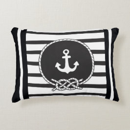 マリンブルーホワイトストライプいかりと姿8ノット アクセントクッション