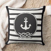 マリンブルーホワイトストライプいかりと姿8ノット クッション (ブランケット)