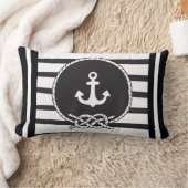 マリンブルーホワイトストライプいかりと姿8ノット ランバークッション (ブランケット)