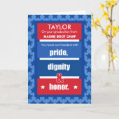 マリンブートキャンプパーソナライズネーム卒業コンガー カード (黄色い花)