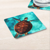 マリンライフウミガメ スクエアペーパーコースター (アングル)