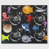 マリンライフパーソナライズされたネーム&エイジ誕生日 ラッピングペーパー (フラット)