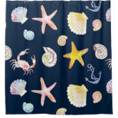 マリンライフ&いかり（暗）シャワーカーテン シャワーカーテン (正面)