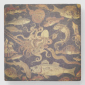 マリンライフ、ポンペイのモザイク ストーンコースター (正面)