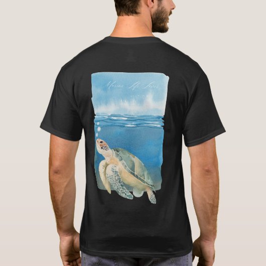 マリンライフ 海ガメ 水彩アート Tシャツ (裏面)