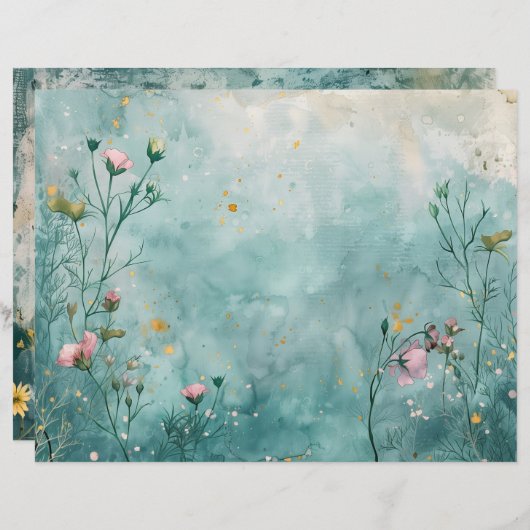 マリン海航海のティール(緑がかった色)ブルースクラップブック紙 (正面/裏面)