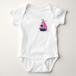 マリン テーマの女の子らしい帆船 ピンクの水玉模様のセイル ベビーボディスーツ