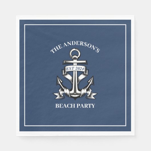 マリン ボート 船 アンカー ビーチ 誕生日パーティー スタンダードランチョンナプキン (正面)