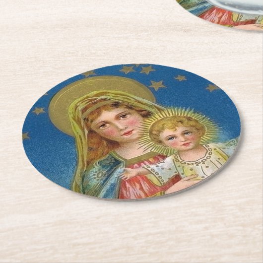 マリーと赤ちゃんイエス ヴィンテージ クリスマス ラウンドペーパーコースター (アングル)