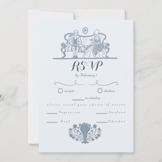 マリーアントイインスパイアネットロココブルーウェディングRSVP 招待状 (正面)