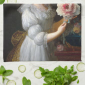 マリーアントワネットとピンクのアネモネの花 キッチンタオル (折り畳み)