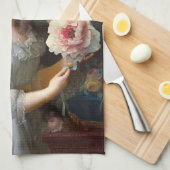 マリーアントワネットとピンクのアネモネの花 キッチンタオル (四つ折り)