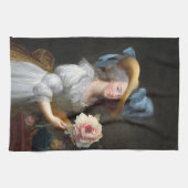 マリーアントワネットとピンクのアネモネの花 キッチンタオル (横)