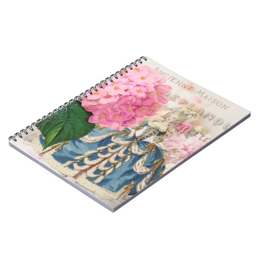 マリーアントワネットピンクアジサイフランスのノート ノートブック (左側)