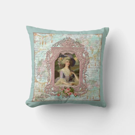 マリーアントワネットピンクローズ クッション (正面)