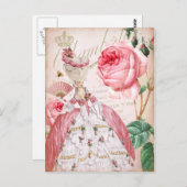 マリーアントワネットピンクヴィンテージバラ葉書 ポストカード (正面/裏面)