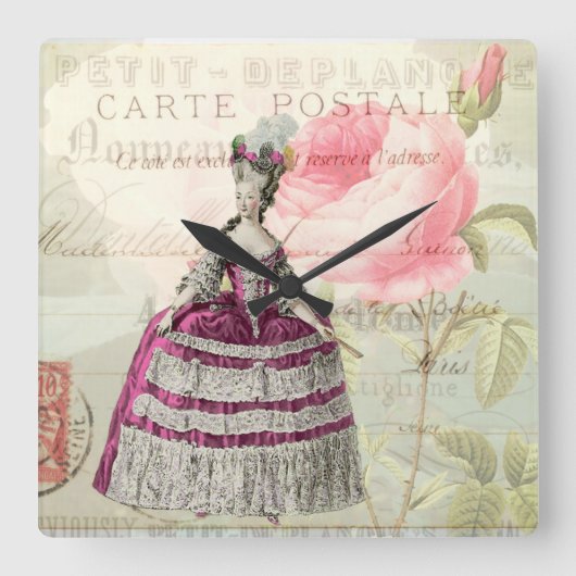 マリーアントワネットフランスのアクセントウォール時計 スクエア壁時計 (正面)